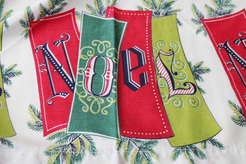 photo of mid-century vintage Christmas print cotton half apron, NOEL letters cards #2