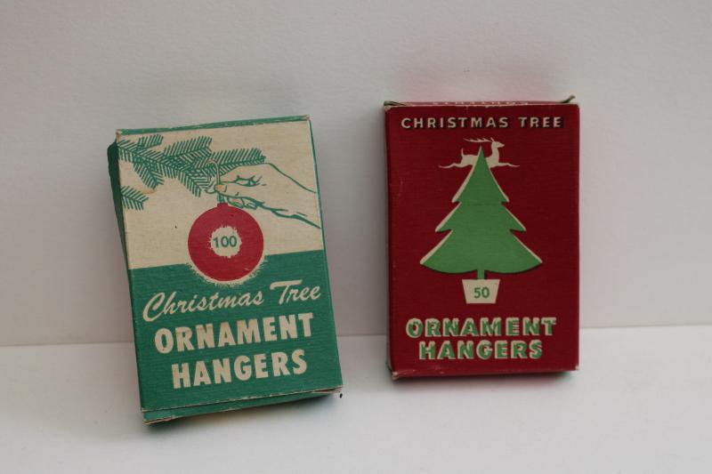 photo of mid-century vintage Christmas tree ornament hooks boxes w/ great holiday graphics #1