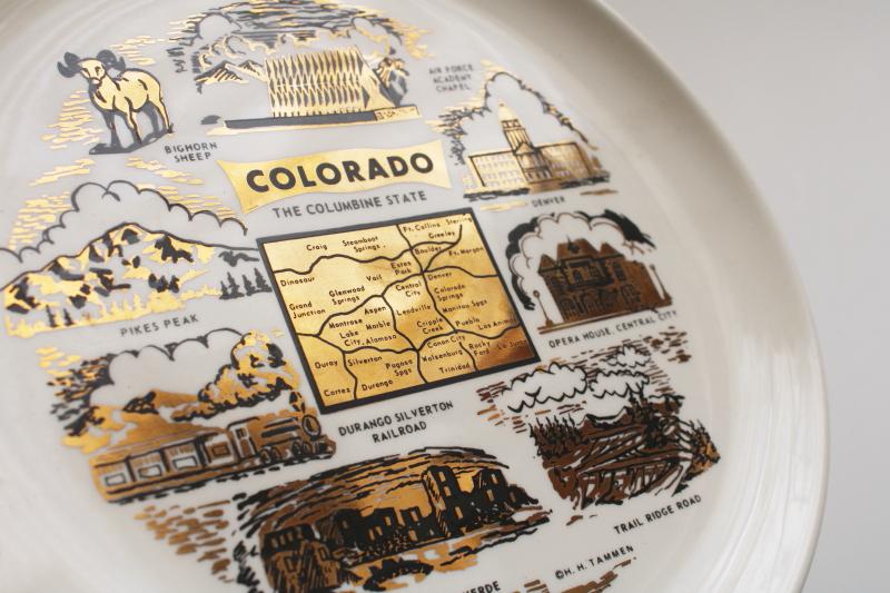 photo of mid-century vintage Colorado state souvenir plate, tourist travel attractions #2