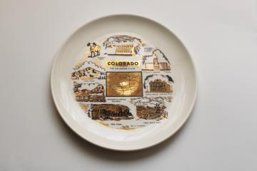 mid-century vintage Colorado state souvenir plate, tourist travel attractions