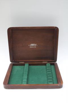 catalog photo of mid-century vintage Cutco branded walnut wood knife box for steak knives set