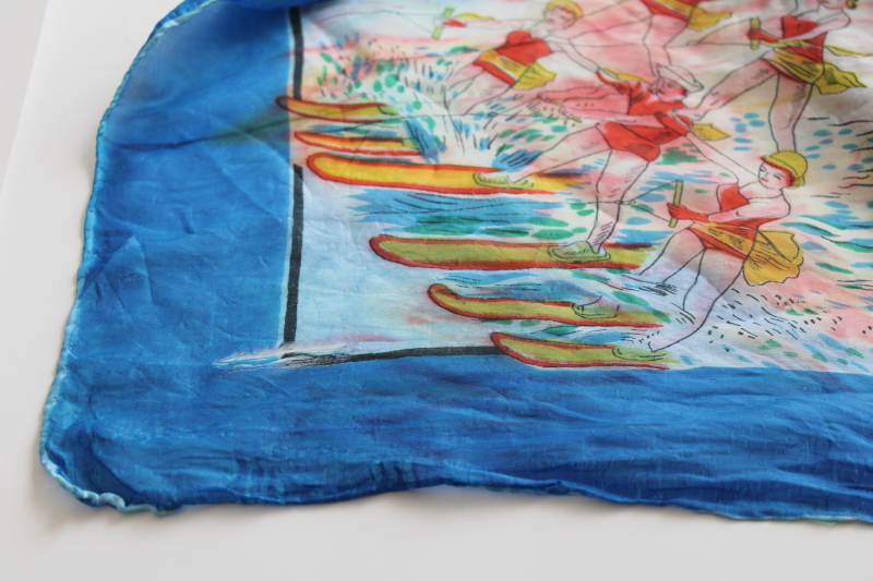 photo of mid-century vintage Florida souvenir silk scarf, colorful print Cypress Gardens #6