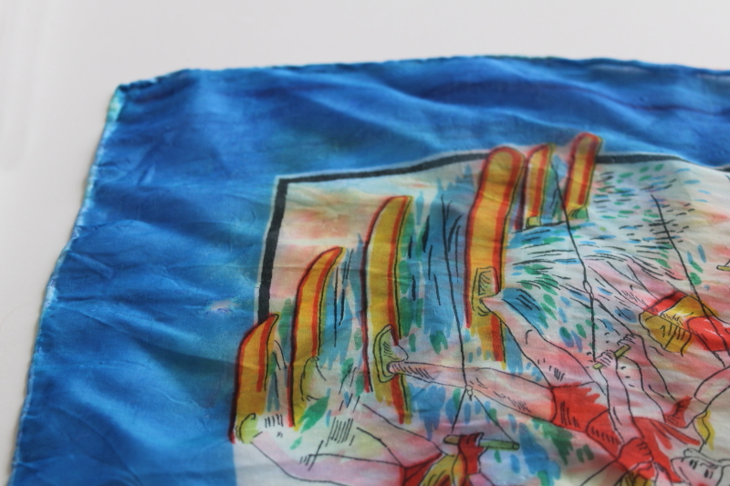 photo of mid-century vintage Florida souvenir silk scarf, colorful print Cypress Gardens #7