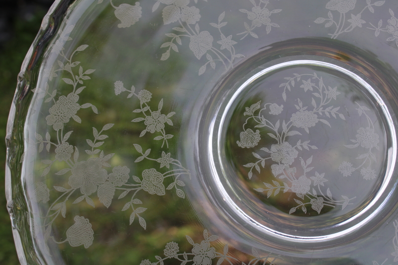 photo of mid century vintage Fostoria Bouquet floral etched crystal clear glass torte cake plate  #2