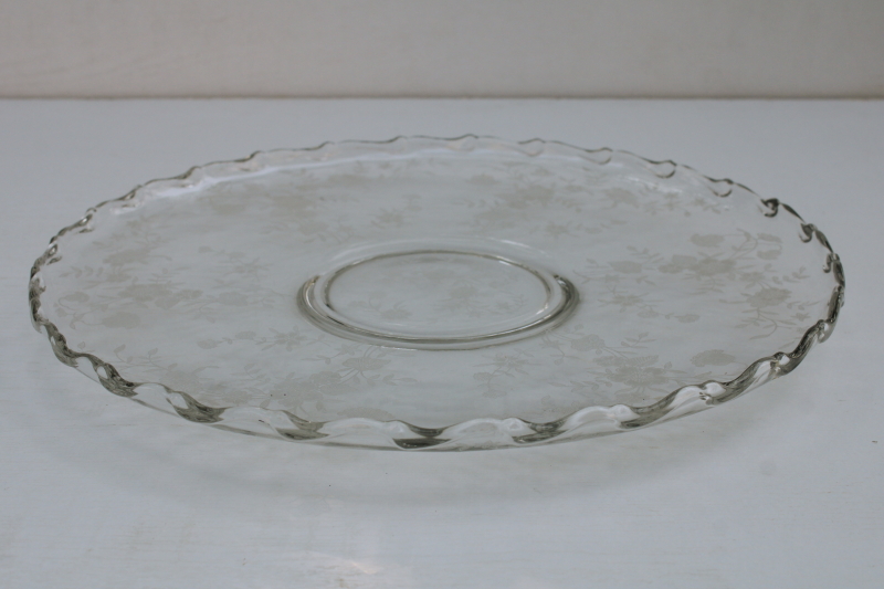 photo of mid century vintage Fostoria Bouquet floral etched crystal clear glass torte cake plate  #5