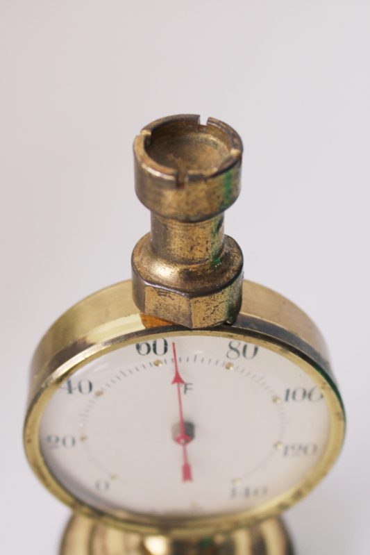 photo of mid century vintage Frisy W Germany desk thermometer, dial gauge brass instrument  #2