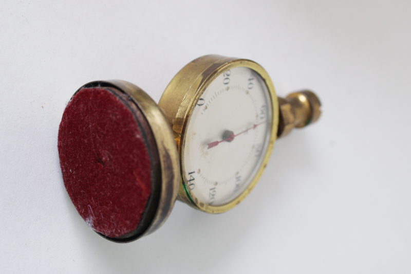 photo of mid century vintage Frisy W Germany desk thermometer, dial gauge brass instrument  #3