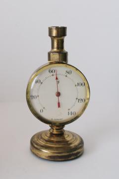 catalog photo of mid century vintage Frisy W Germany desk thermometer, dial gauge brass instrument 