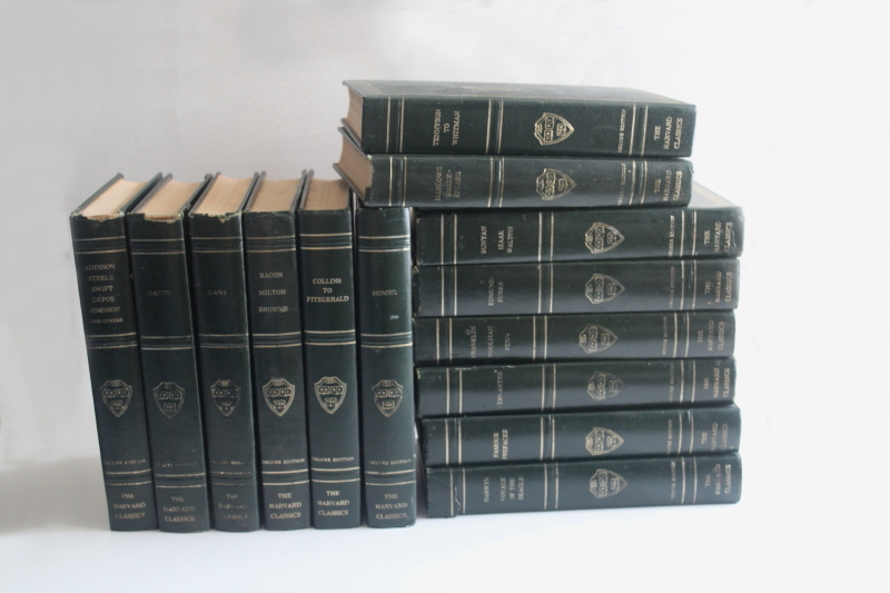 photo of mid century vintage Harvard Classics green leather bound books 14 volumes dated 1937  #1