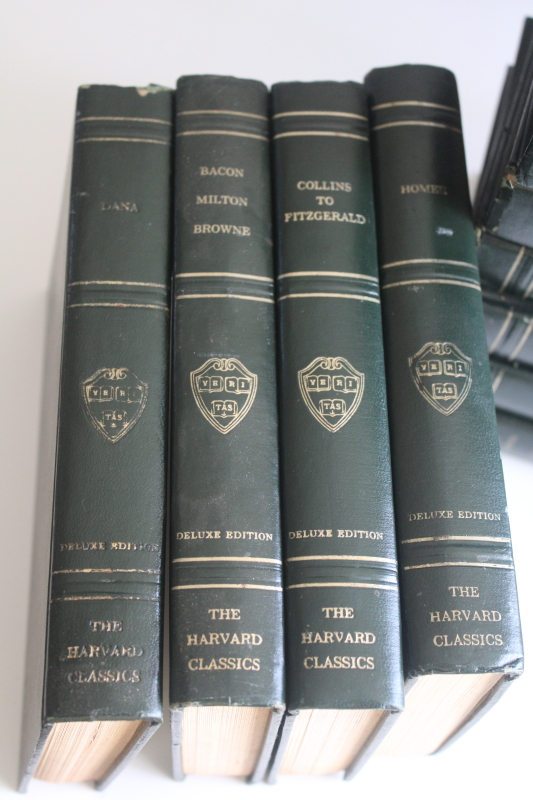 photo of mid century vintage Harvard Classics green leather bound books 14 volumes dated 1937  #6