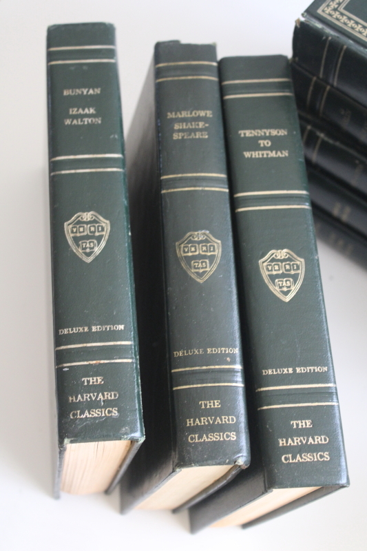 photo of mid century vintage Harvard Classics green leather bound books 14 volumes dated 1937  #7