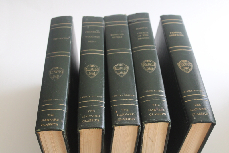 photo of mid century vintage Harvard Classics green leather bound books 14 volumes dated 1937  #8