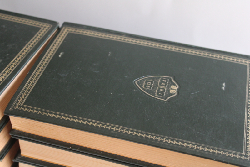 photo of mid century vintage Harvard Classics green leather bound books 14 volumes dated 1937  #10