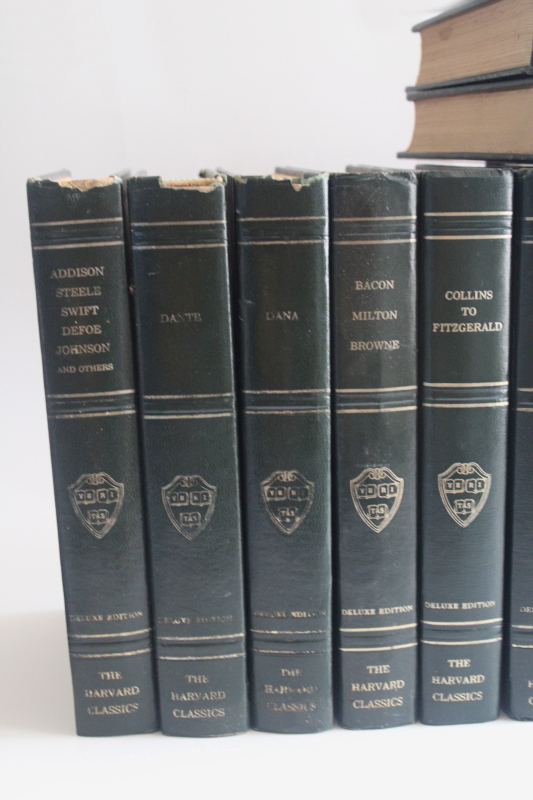 photo of mid century vintage Harvard Classics green leather bound books 14 volumes dated 1937  #12