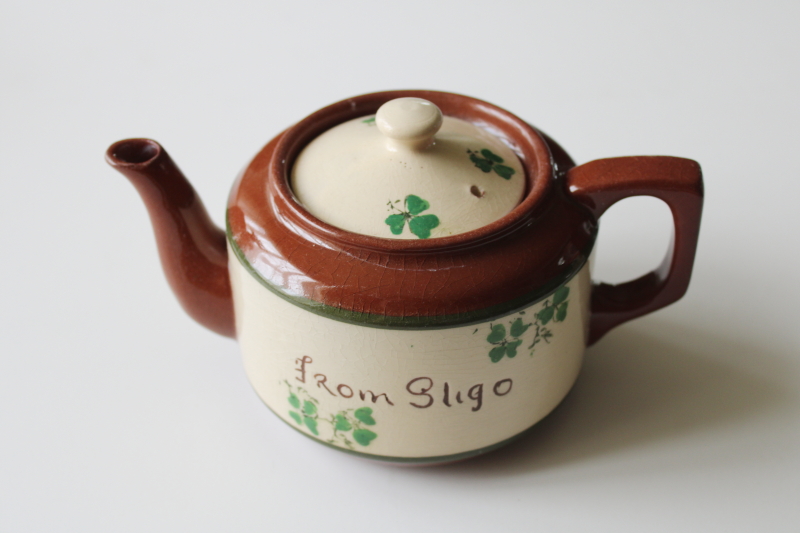 photo of mid century vintage Irish Carrig Ware Carrigline redware pottery, from Sligo souvenir mini teapot #1
