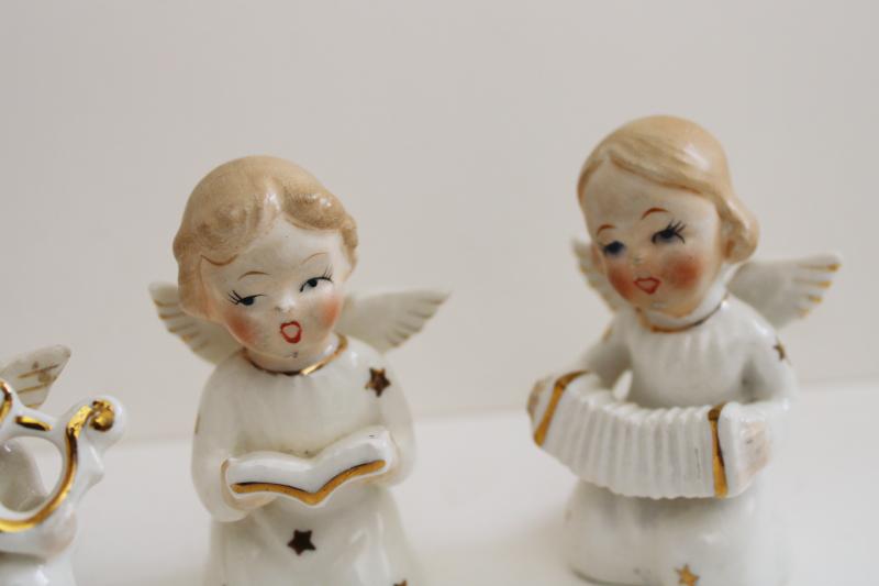 photo of mid-century vintage Japan hand painted ceramic angel girls, blonde hair & pink cheeks #4