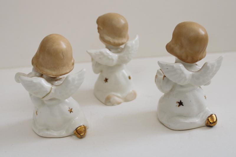 photo of mid-century vintage Japan hand painted ceramic angel girls, blonde hair & pink cheeks #5