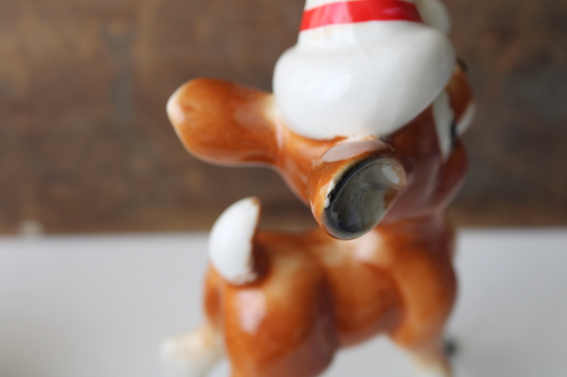 photo of mid century vintage Japan hand painted ceramic figurine Christmas deer w/ striped hat  #5
