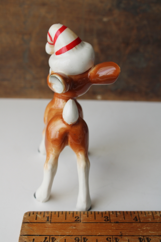 photo of mid century vintage Japan hand painted ceramic figurine Christmas deer w/ striped hat  #8
