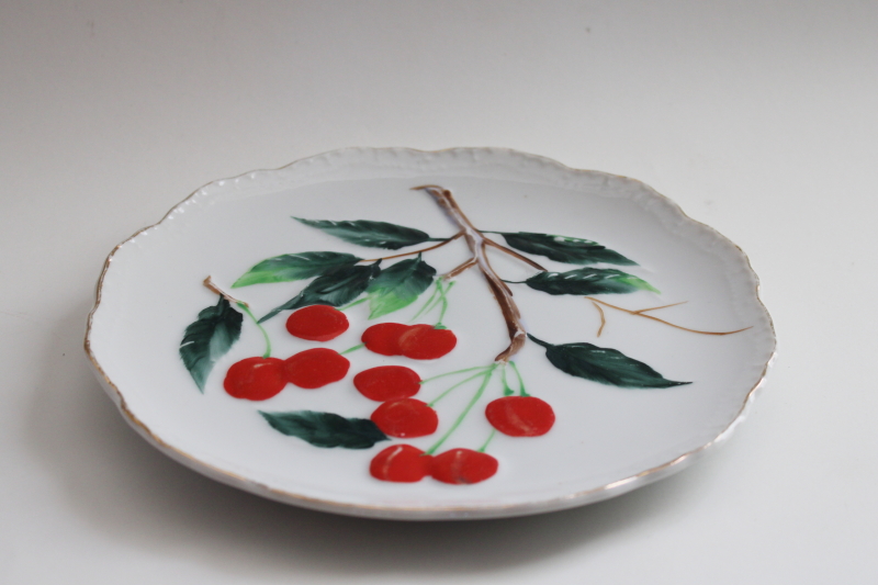 photo of mid-century vintage Japan hand painted cherries china decorative wall hanging plate #1