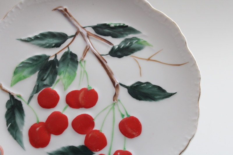 photo of mid-century vintage Japan hand painted cherries china decorative wall hanging plate #2