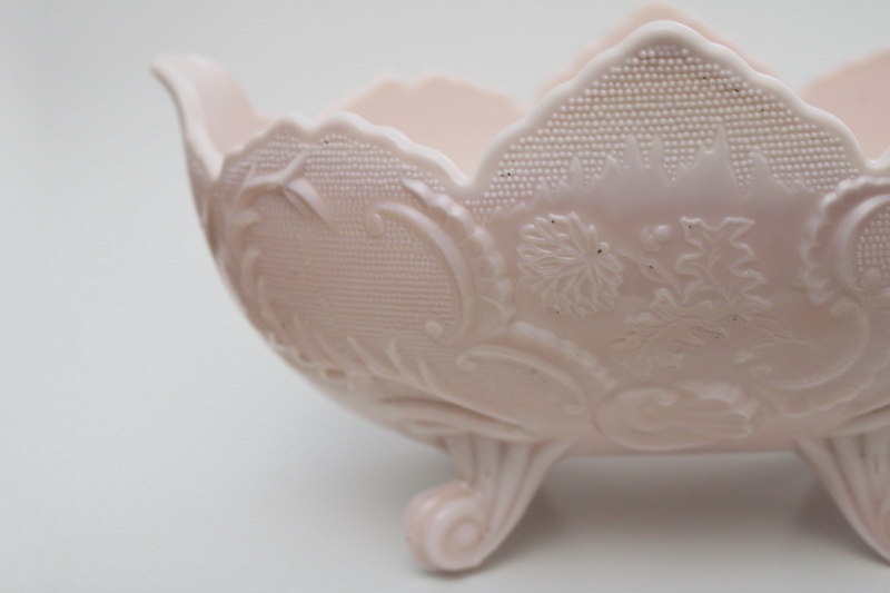 photo of mid-century vintage Jeannette shell pink milk glass, large flower bowl centerpiece #2