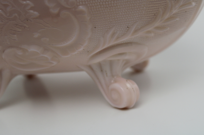 photo of mid-century vintage Jeannette shell pink milk glass, large flower bowl centerpiece #3