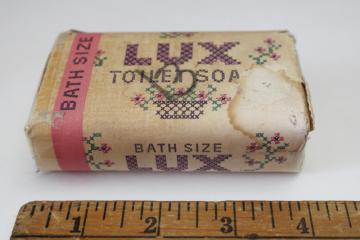 catalog photo of mid century vintage Lux bath size bar soap in original cross stitch print wrapper 
