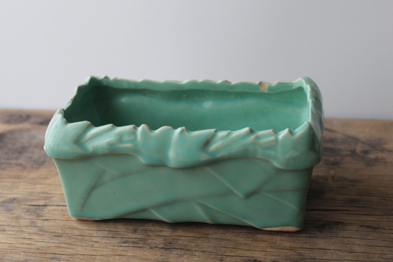 photo of mid-century vintage McCoy pottery planter pot, 1950s turquoise green #1