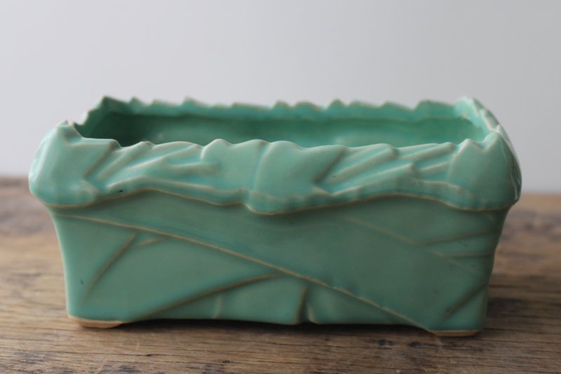 photo of mid-century vintage McCoy pottery planter pot, 1950s turquoise green #4