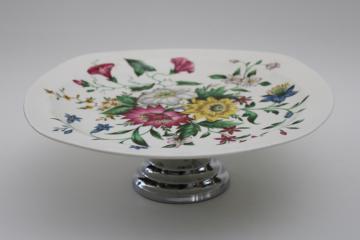 catalog photo of mid century vintage Midwinter Staffordshire china tea tray cake stand, clematis floral