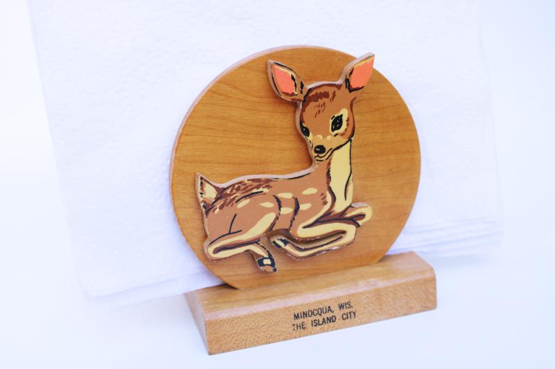 photo of mid-century vintage Minocqua Wisconsin souvenir napkin or postcard holder w/ deer #2