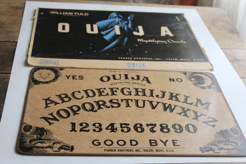 photo of mid century vintage Oujia board w/ worn original box, no planchette  #1