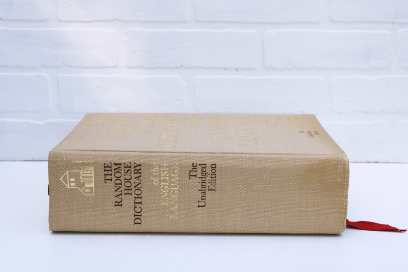 photo of mid century vintage Random House Dictionary of the English Language, big old book w/ tan cloth cover #1