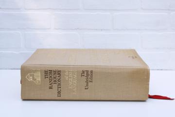 catalog photo of mid century vintage Random House Dictionary of the English Language, big old book w/ tan cloth cover