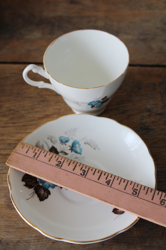 photo of mid century vintage Royal Ascot bone china tea cup & saucer aqua floral w/ brown leaves  #2