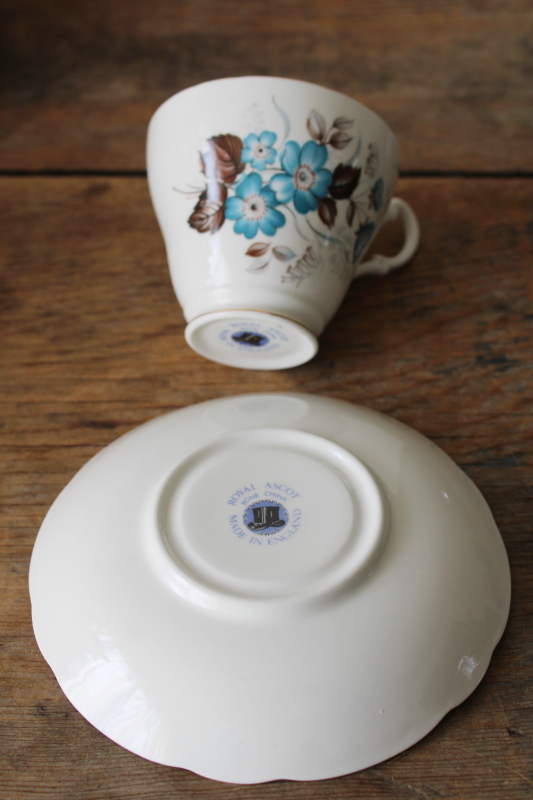 photo of mid century vintage Royal Ascot bone china tea cup & saucer aqua floral w/ brown leaves  #3