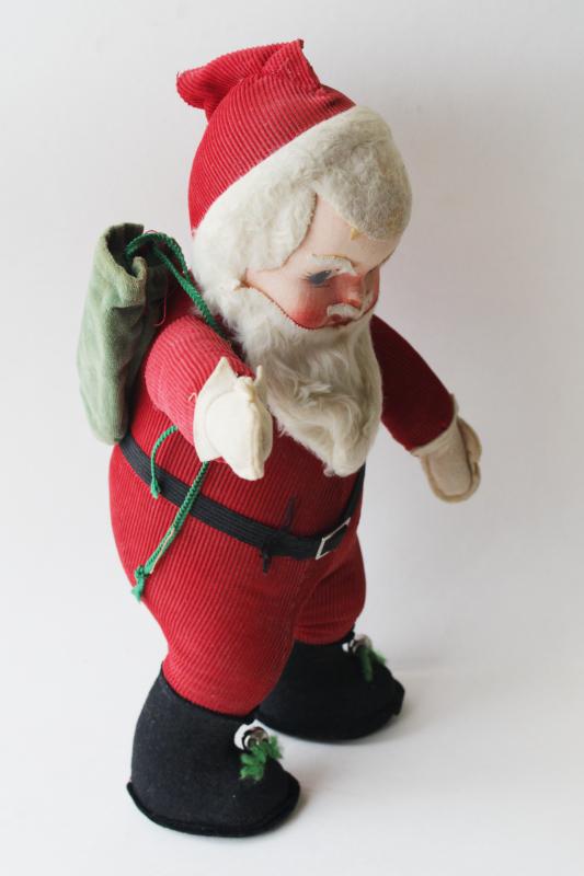 photo of mid-century vintage Santa Claus doll w/ painted cloth face, wind up music box #1