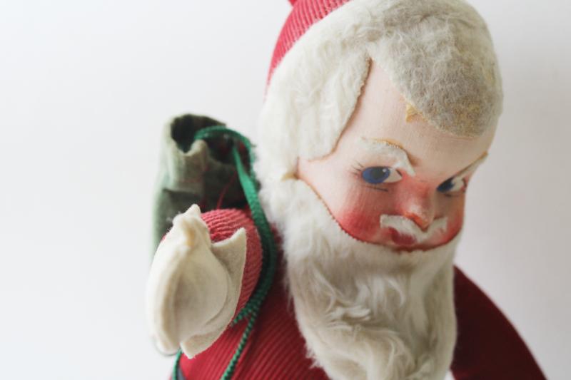 photo of mid-century vintage Santa Claus doll w/ painted cloth face, wind up music box #2