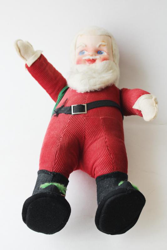 photo of mid-century vintage Santa Claus doll w/ painted cloth face, wind up music box #3