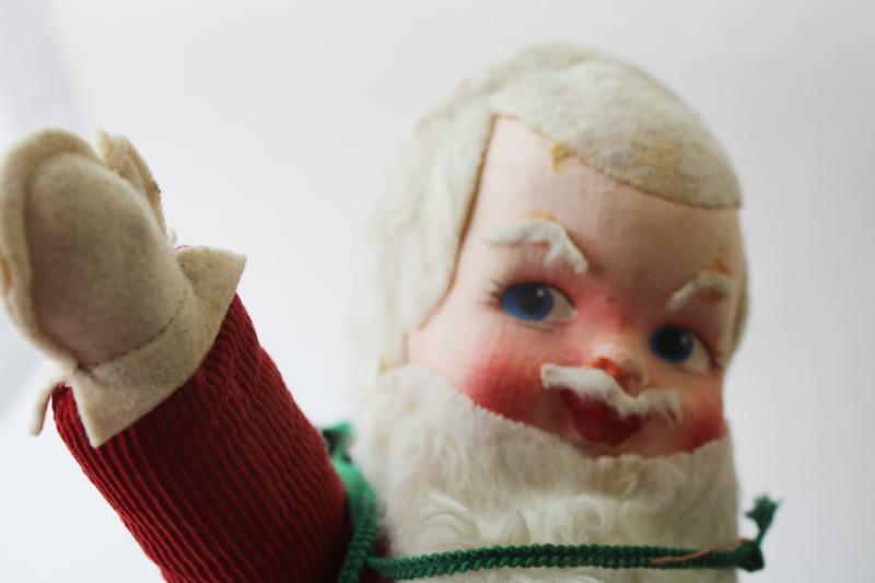 photo of mid-century vintage Santa Claus doll w/ painted cloth face, wind up music box #6