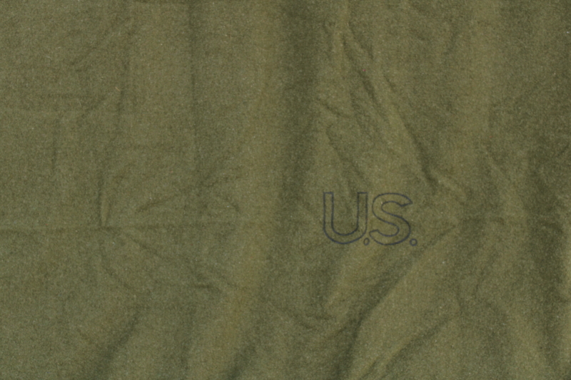 photo of mid-century vintage US army blanket military issue green wool w/ Burlington Woolens label #2