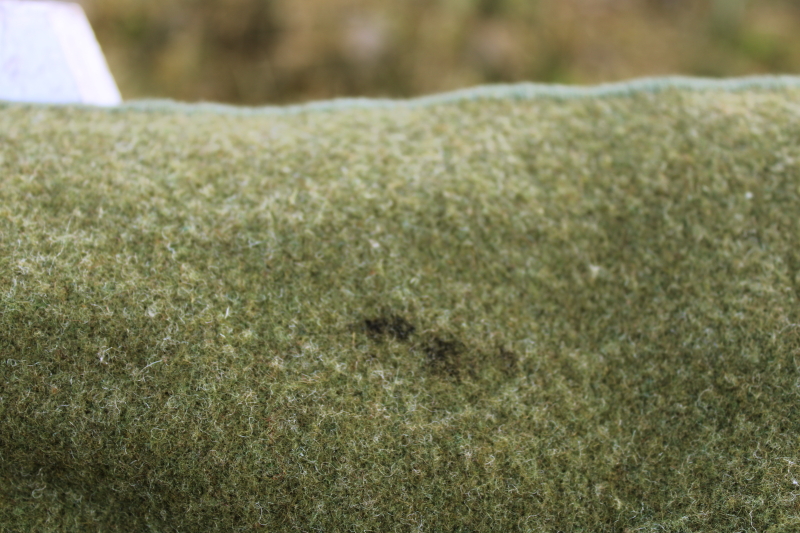 photo of mid-century vintage US army blanket military issue green wool w/ Burlington Woolens label #6