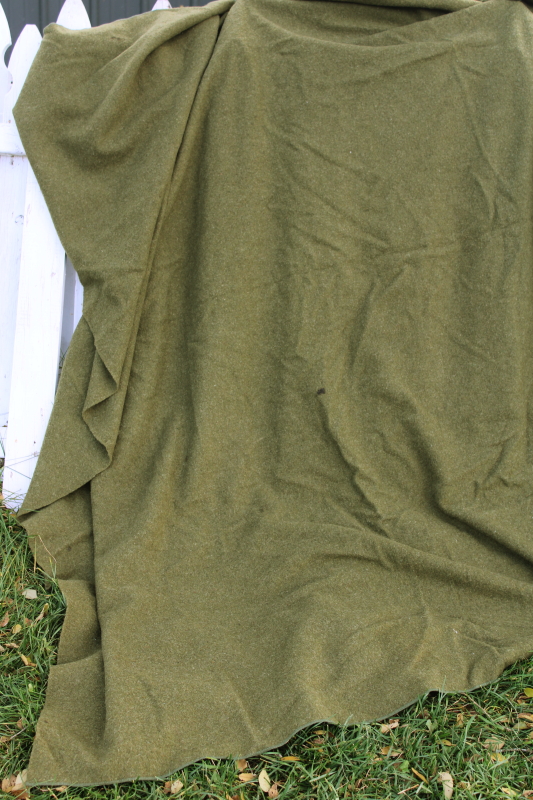photo of mid-century vintage US army blanket military issue green wool w/ Burlington Woolens label #7