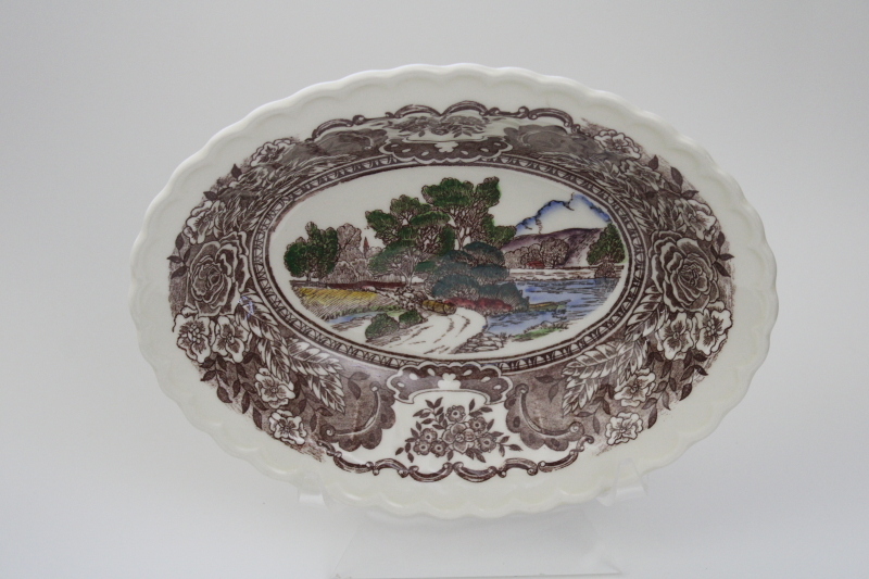 photo of mid century vintage Vernon Kilns pottery oval bowl, 1860 scenes of old California history, Ed Botsford art #1