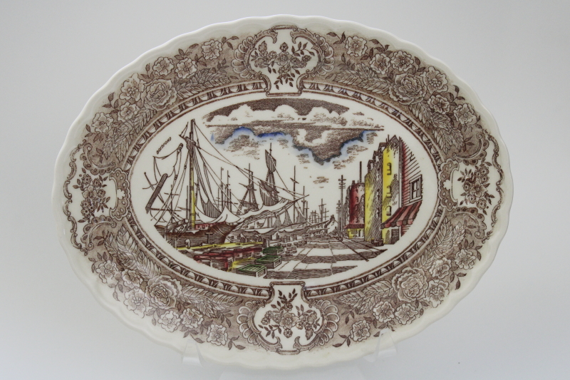 photo of mid century vintage Vernon Kilns pottery platter, 1860 scenes of old California history, Ed Botsford art #1