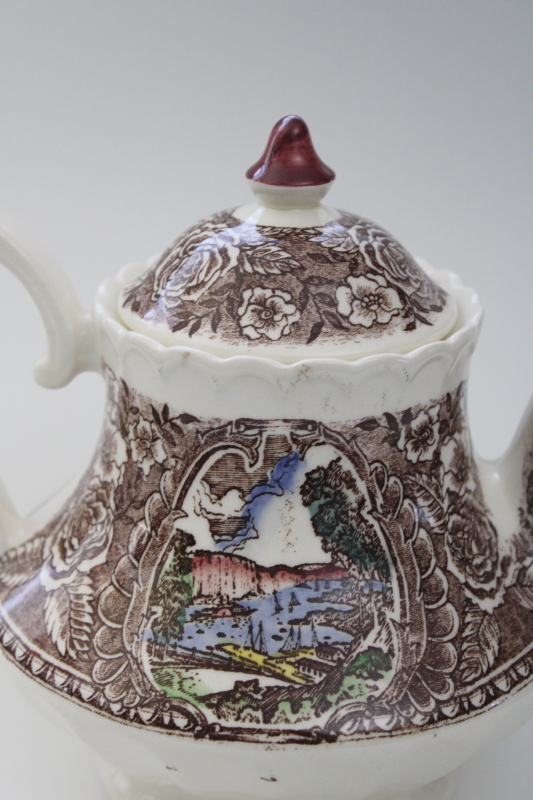 photo of mid century vintage Vernon Kilns pottery tea pot, 1860 scenes of old California history, Ed Botsford art #2