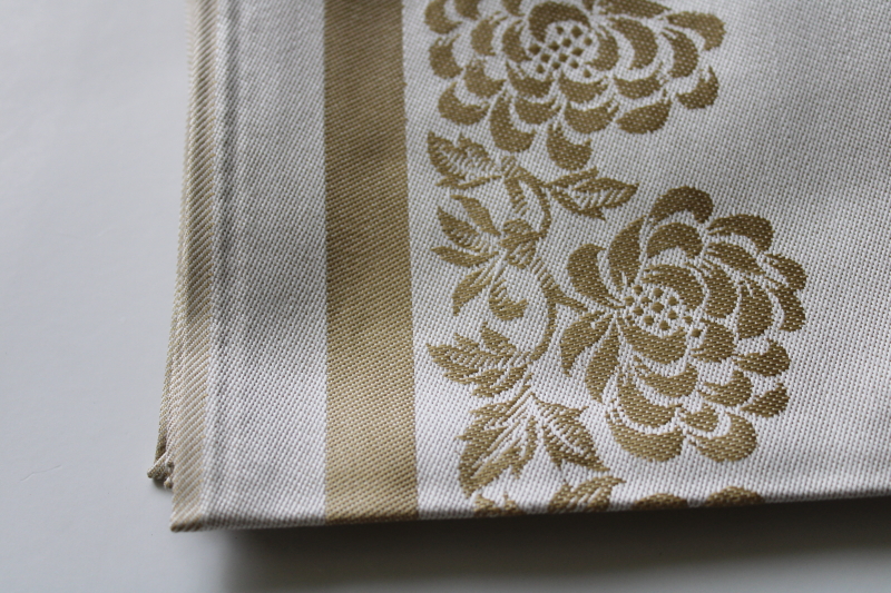 photo of mid century vintage champagne colored rayon damask dinner napkins set, new w/ labels  #2