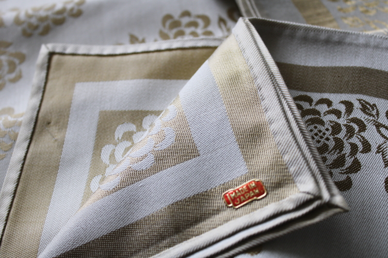 photo of mid century vintage champagne colored rayon damask dinner napkins set, new w/ labels  #3