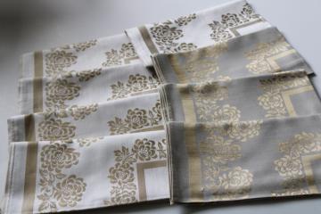 catalog photo of mid century vintage champagne colored rayon damask dinner napkins set, new w/ labels 